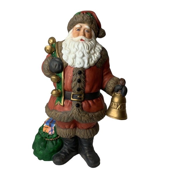 Traditions Christmas Porcelain Santa Claus Figurine Holding Bells Bag of Toys - Picture 2 of 12